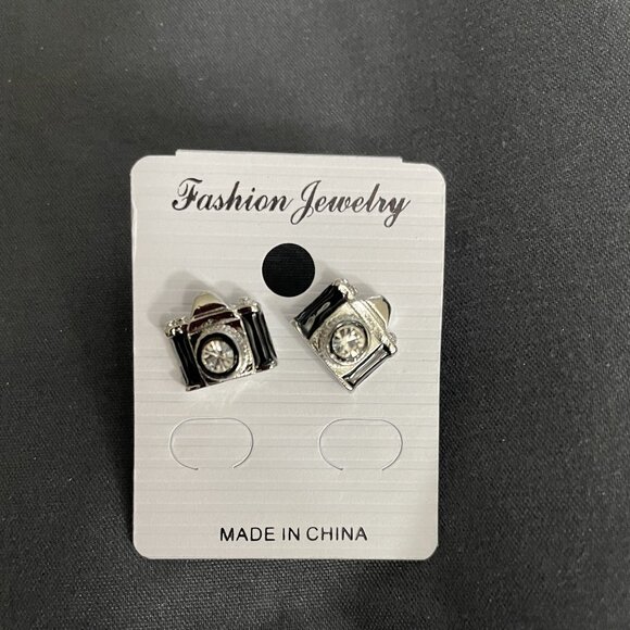 Black Camera Earrings/Stud-Post Earrings/Rhinestone Crystal/Photography Jewelry - Picture 4 of 8